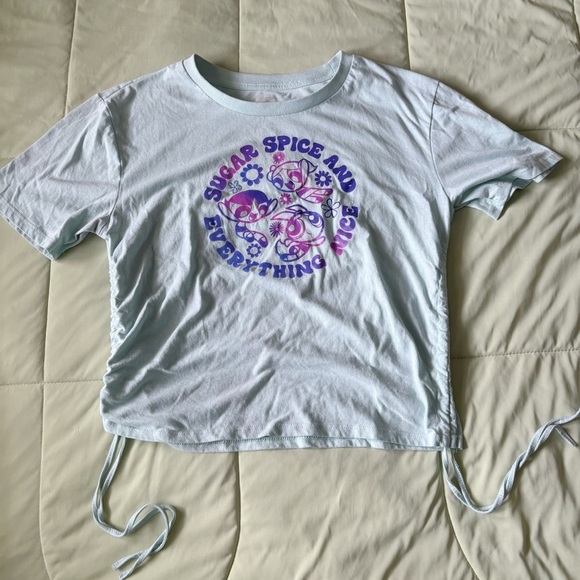 Powerpuff Girls Womens Light Blue Ruched Side Graphic Print T-Shirt Size XXL - Picture 1 of 4